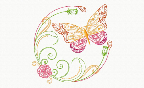 Beautiful Butterfly and Floral #01 Machine Embroidery Design