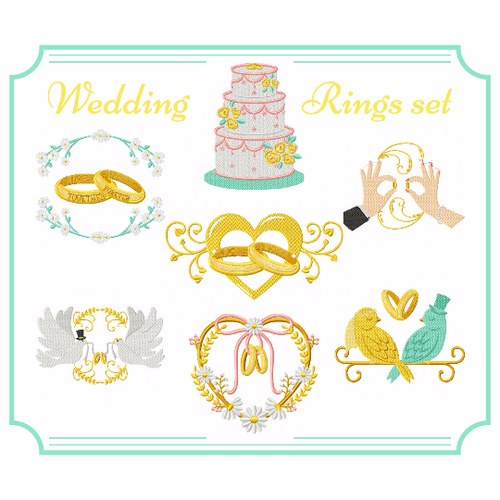 Wedding Rings Collection of 7 Machine Embroidery Designs