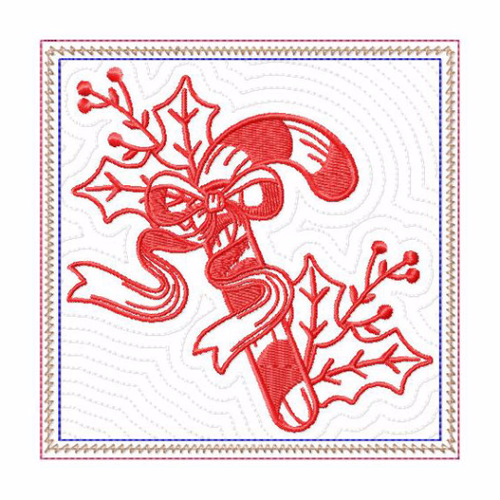 In The Hoop Machine Embroidery Mug Rug - Christmas Redwork Candy Cane Collection #04