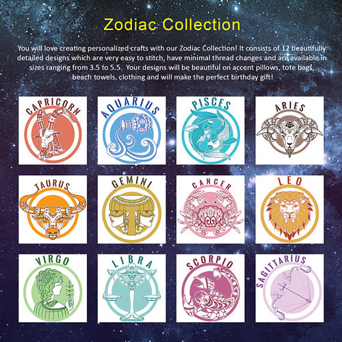 Horoscope Zodiac Collection 12 Machine Embroidery Designs
