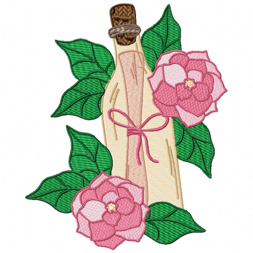Pink Rose Letter Machine Embroidery Design - Love Letter in a Bottle #03