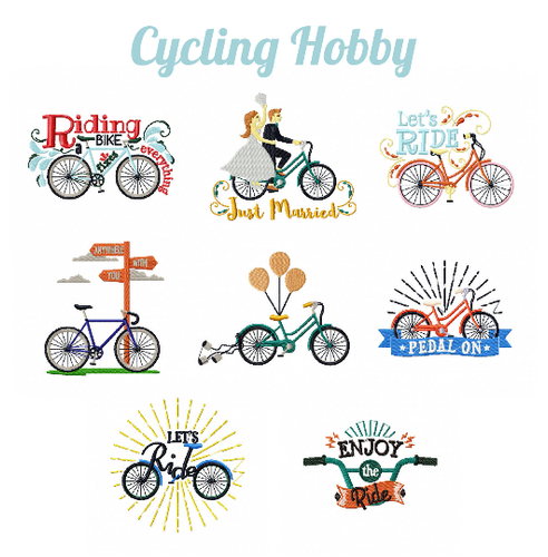 Cycling Hobby Collection of 8 Machine Embroidery Designs