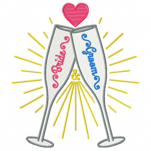 Bride & Groom Champagne - Champagne Toast Collection #06 - Machine Embroidery Design
