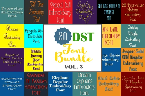 Machine Embroidery Fonts - 20 DST Font Bundle - Volume 3