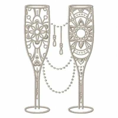 Ornamental Champagne Glass - Champagne Toast Collection #08 - Machine Embroidery Design