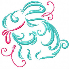 Easter Bunny with Pink Ribbon - Abstract Easter Collection #06 Machine Embroidery Design