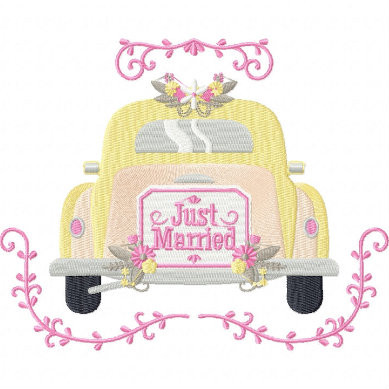 Classic Just Married Car - Vintage Wedding Collection #05 Machine Embroidery Design