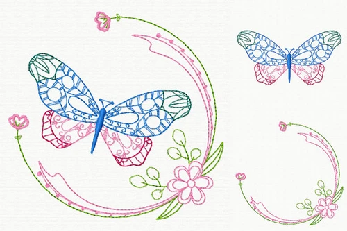 Beautiful Butterfly and Floral #02 Machine Embroidery Designs