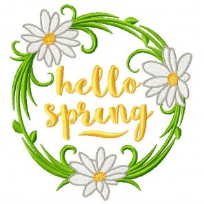 Hello Spring Wreath - Easter Typography Collection #05 Machine Embroidery Design