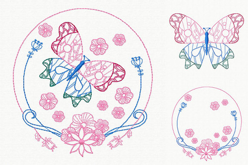 Beautiful Butterfly and Floral #07 Machine Embroidery Designs