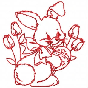 Easter Redwork Bunnies Collection #03 Machine Embroidery Design