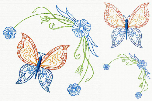 Beautiful Butterfly and Floral #09 Machine Embroidery Designs