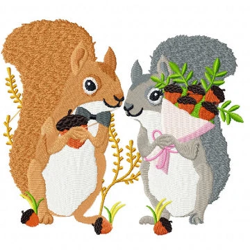 Squirrel Couple - Wedding Animals Collection #06 Machine Embroidery Design