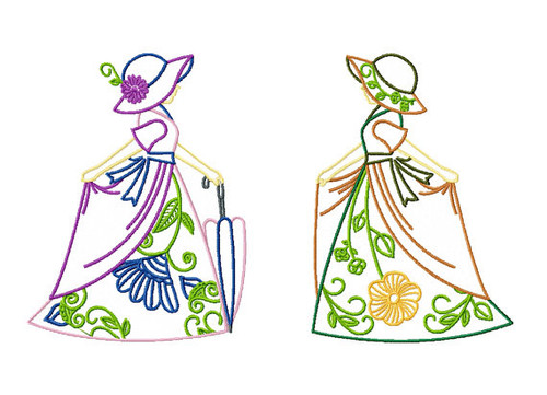 Old Fashioned Floral Ladies Twin Pack #1 Machine Embroidery Designs