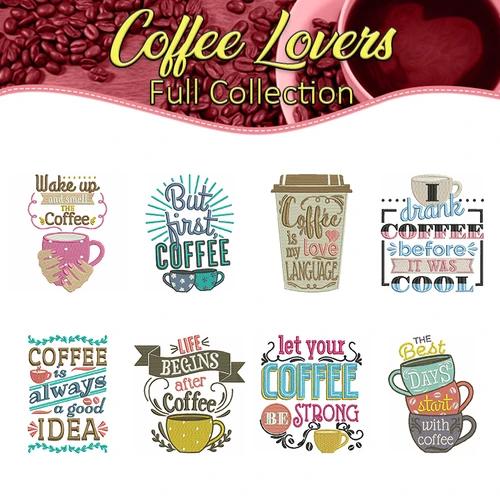 Machine Embroidery Designs  - Coffee Lovers Collection of 8