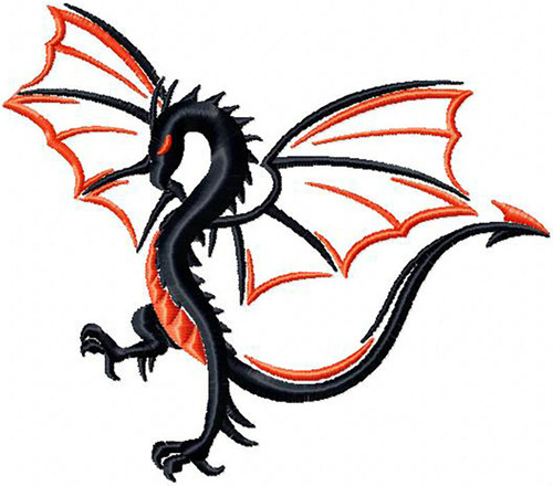 Winged Two Tone Dragon - Tribal Dragon #12 Machine Embroidery Design