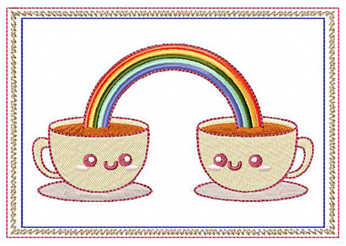 Rainbow In Two Cups Mug Rug In The Hoop Machine Embroidery Design