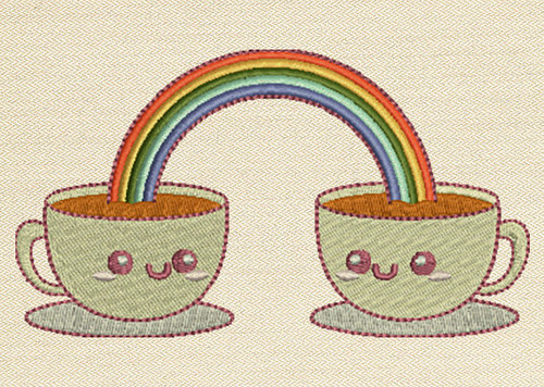 Rainbow In Two Cups Mug Rug In The Hoop Machine Embroidery Design