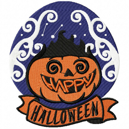 Swirl Jack O Lantern - Happy Halloween #05 Machine Embroidery Design