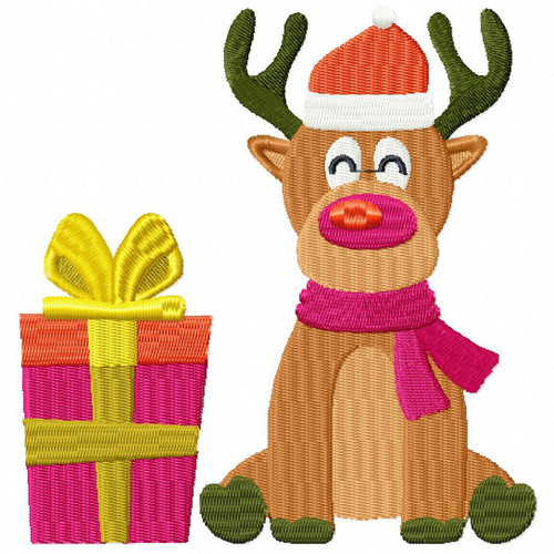 Reindeer with Christmas Gift- Santa's Reindeer #02 Machine Embroidery Design