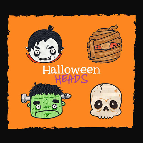 Halloween Heads Collection of 4 Machine Embroidery Designs in Stiched