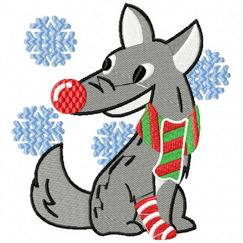 Christmas Wolf with Socks -Christmas Woodland Animals #07 Machine Embroidery Design