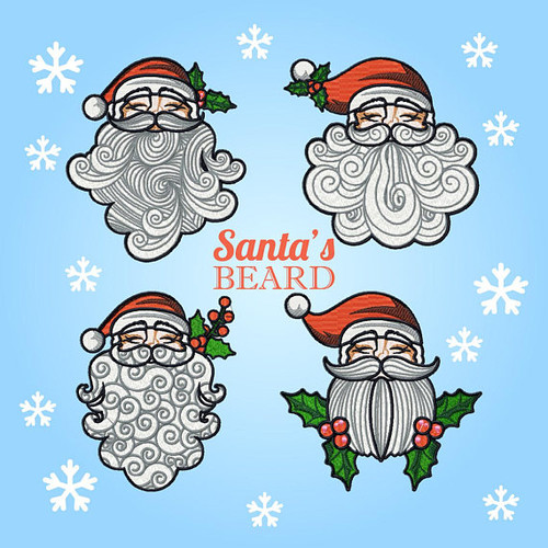 Santa Beard Collection of 4 Machine Embroidery Designs in Stitched