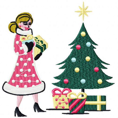 Lady with the Christmas Tree - Yuletide Design #05 Machine Embroidery Design