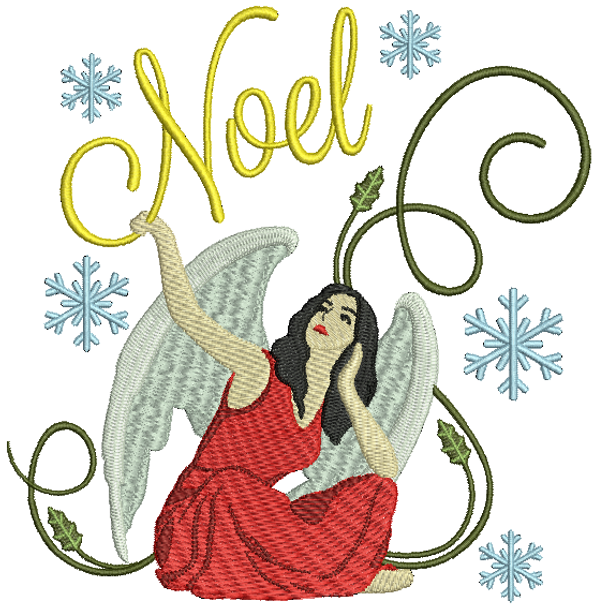 Noel Red Dressed Angel - Christmas Angel #04 Machine Embroidery Design