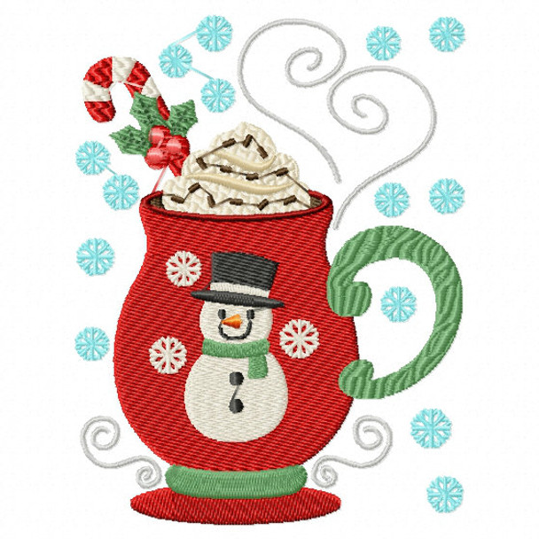 Mug Rug Sweet Snowman Hot Drink #01 In The Hoop Machine Embroidery Design