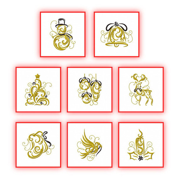 Abstract Christmas Collection of 8 Machine Embroidery Designs in Stitched