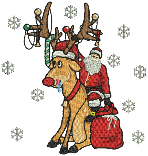 Santa with Rudolph - Humor Christmas #04 Machine Embroidery Design