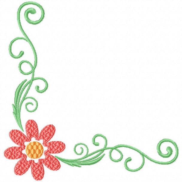 Daisy Corner Pattern - Flower #02 Machine Embroidery Design
