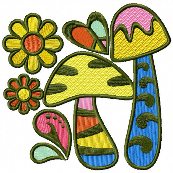 Hippie Mushrooms - Psychedelic 60's #05 Machine Embroidery Design