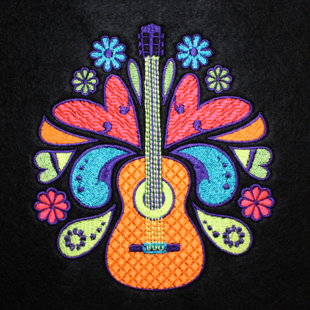 Psychedelic Guitar Design - Psychedelic 60's #06 Machine Embroidery Design