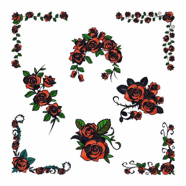 Detailed Rose Pattern Collection of 14 Machine Embroidery Designs