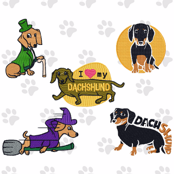 Dachshund Collection of 5 Machine Embroidery Designs