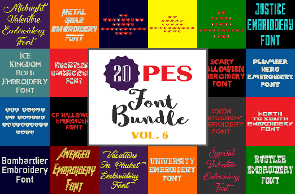 Machine Embroidery Fonts - 20 PES Font Bundle - Volume 6 - 20 Brother - Babylock fonts!
