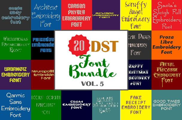 Machine Embroidery Fonts - 20 DST Font Bundle - Volume 5