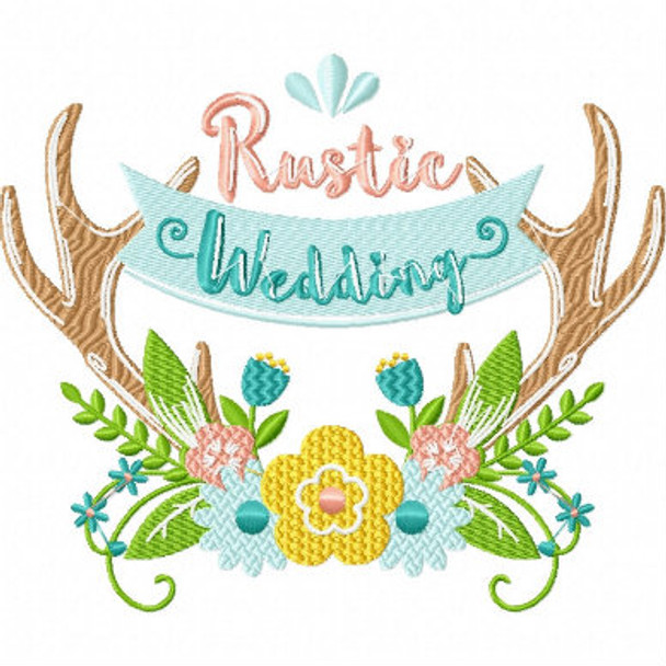 Rustic Wedding Antler Wreath - Rustic Wedding Collection #04 Machine Embroidery Design