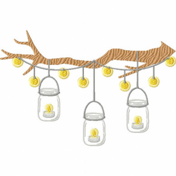 Hanging String Lights - Rustic Wedding Collection #08 Machine Embroidery Design