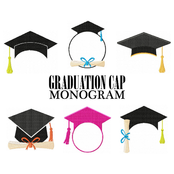 Machine Embroidery Designs - Graduation Cap Monogram Collection of 6