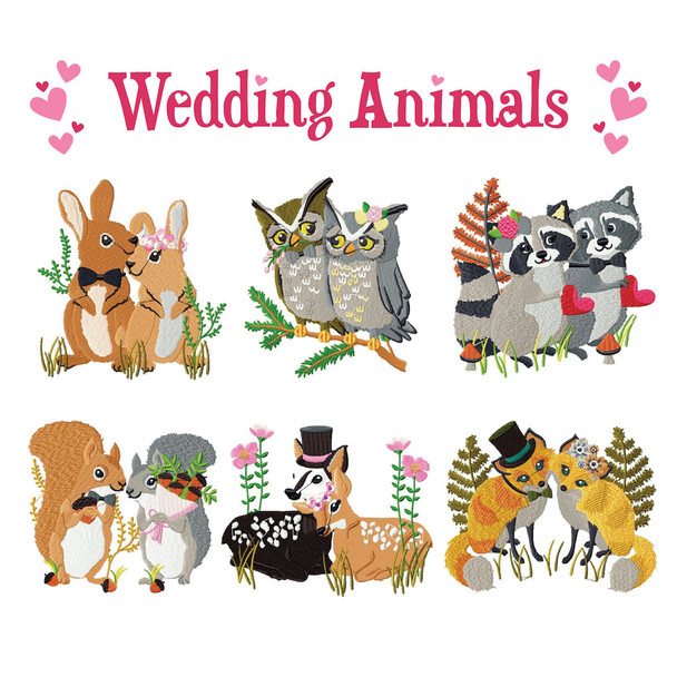 Machine Embroidery Designs - Wedding Animals Collection of 6