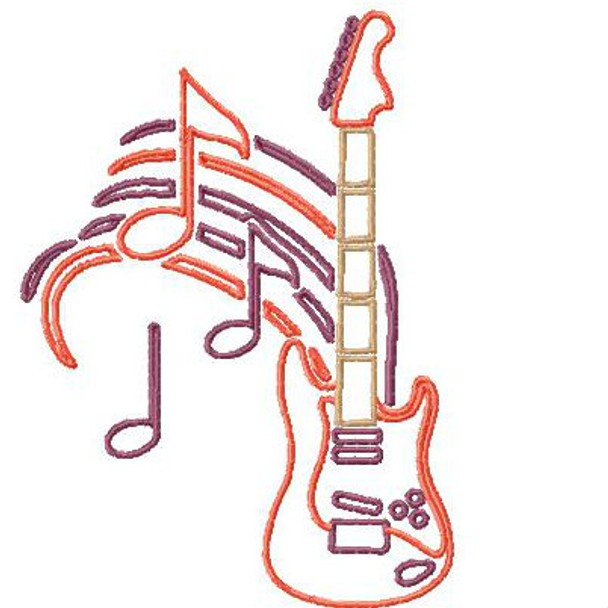 Outlined Electric Guitar - Musical Instrument Collection #05 Machine Embroidery Design