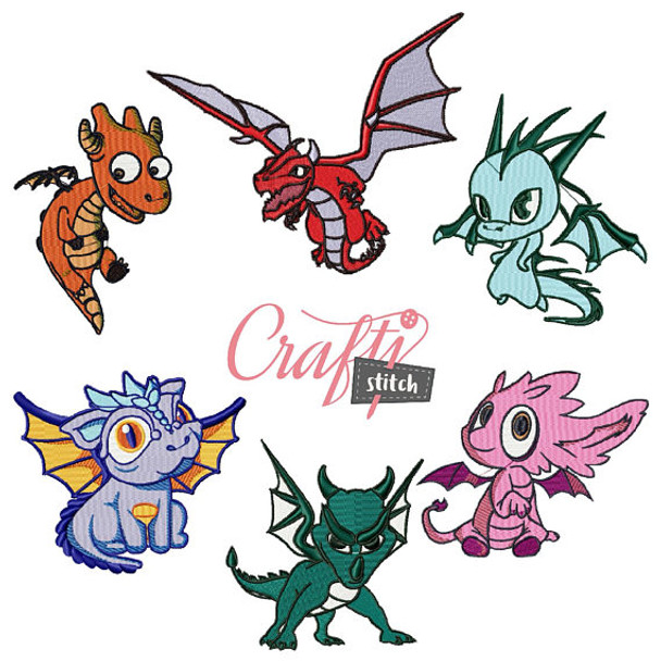 Dragon Cartoon Collection 6 Machine Embroidery Designs