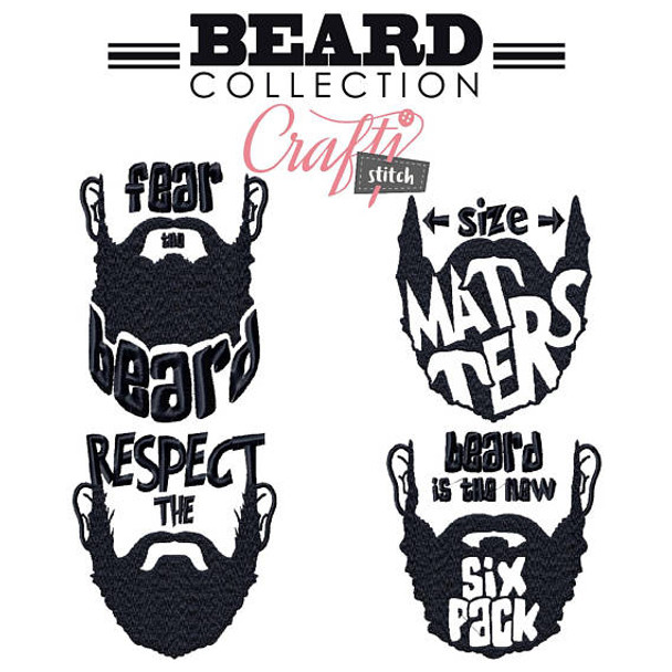 Beard Collection of 4 Machine Embroidery Designs