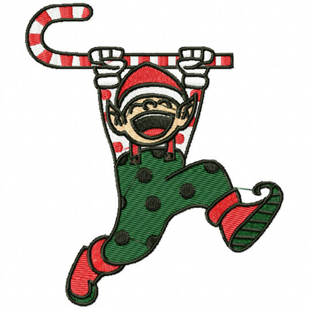 Laughing Elf with Candy Cane - Funny Elves #04 Machine Embroidery Design