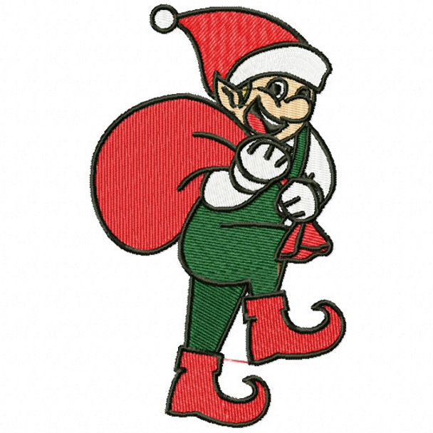 Smiling Elf with Santa Bag - Funny Elves #06 Machine Embroidery Design