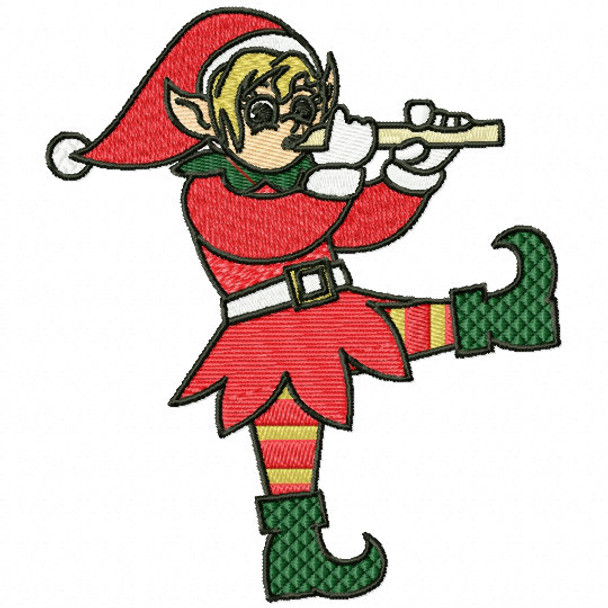 Elf with Flute - Funny Elves #10 Machine Embroidery Design
