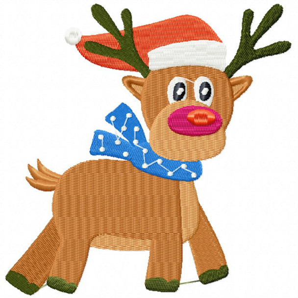 Reindeer with Blue Scarf - Santa's Reindeer #03 Machine Embroidery Design